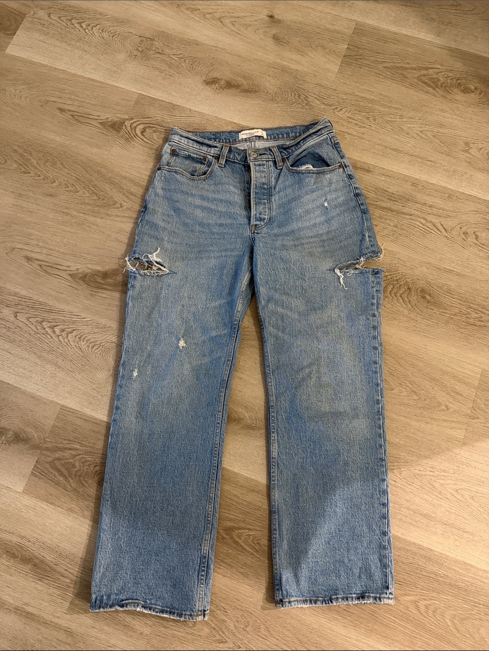 Abercrombie & Fitch Light Blue Distressed Straight Leg Jeans